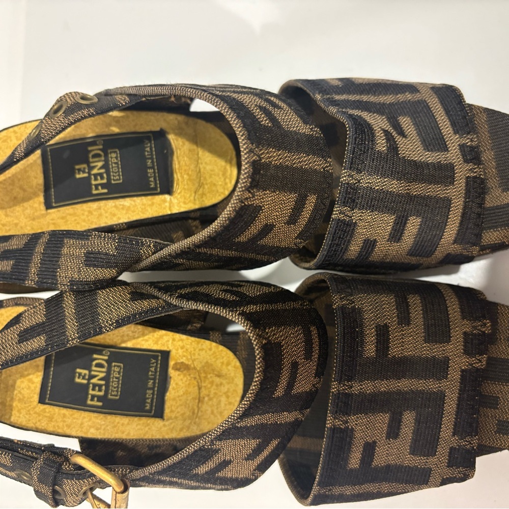 Fendi Women's Black and Brown Patterned Heels